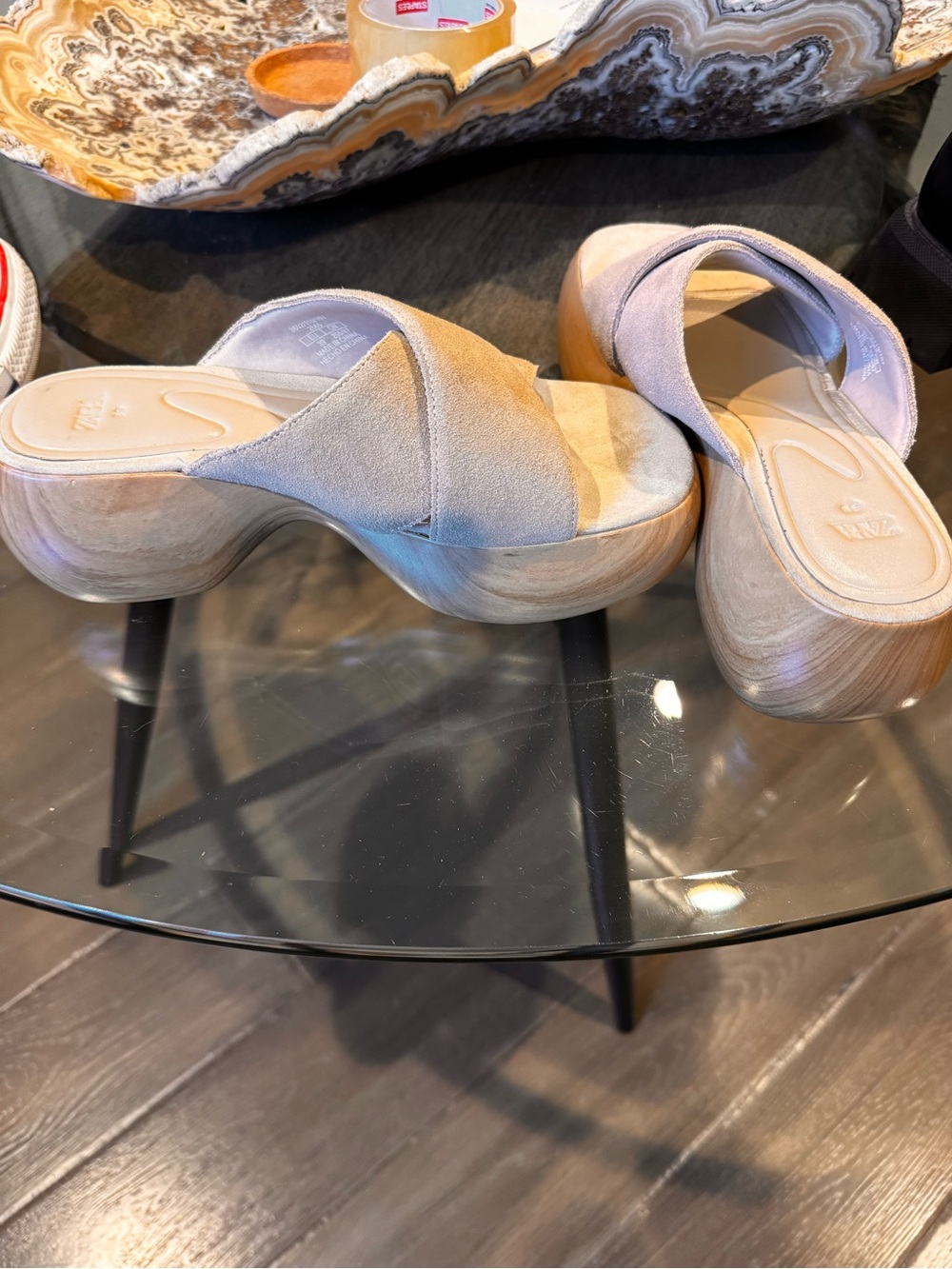 Zara Taupe Suede Platform Mule Sandals